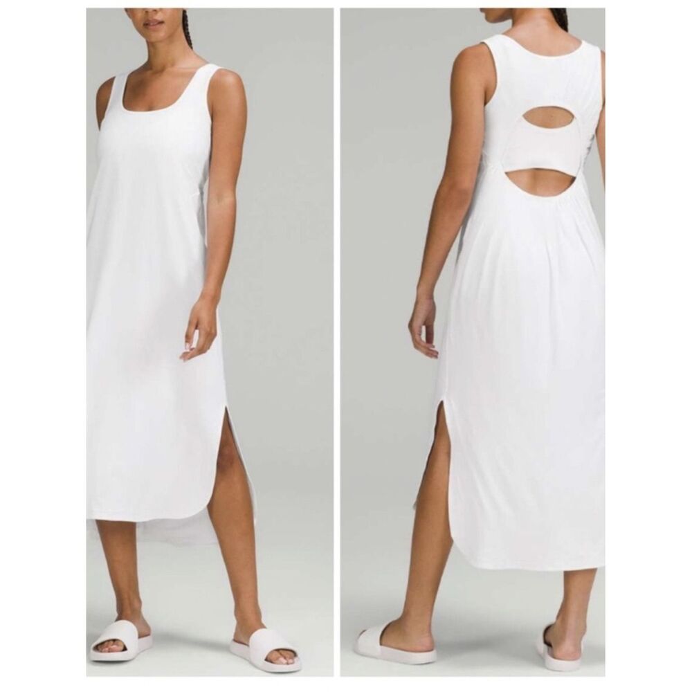 Lululemon Pima Cotton Open-Back Midi Dress in white